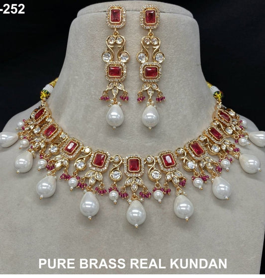 Kundan Pure Brass Necklace Set-301072