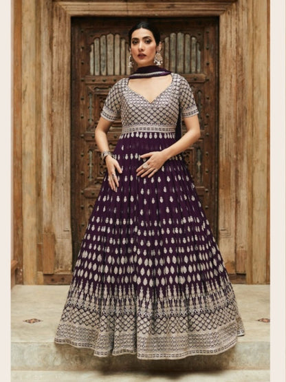 Thread Georgette Reception Salwar Kameez in Purple