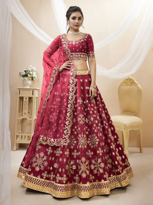 Georgette Bollywood Lehenga in Red and Maroon with Sequins Zari Embroidery Work