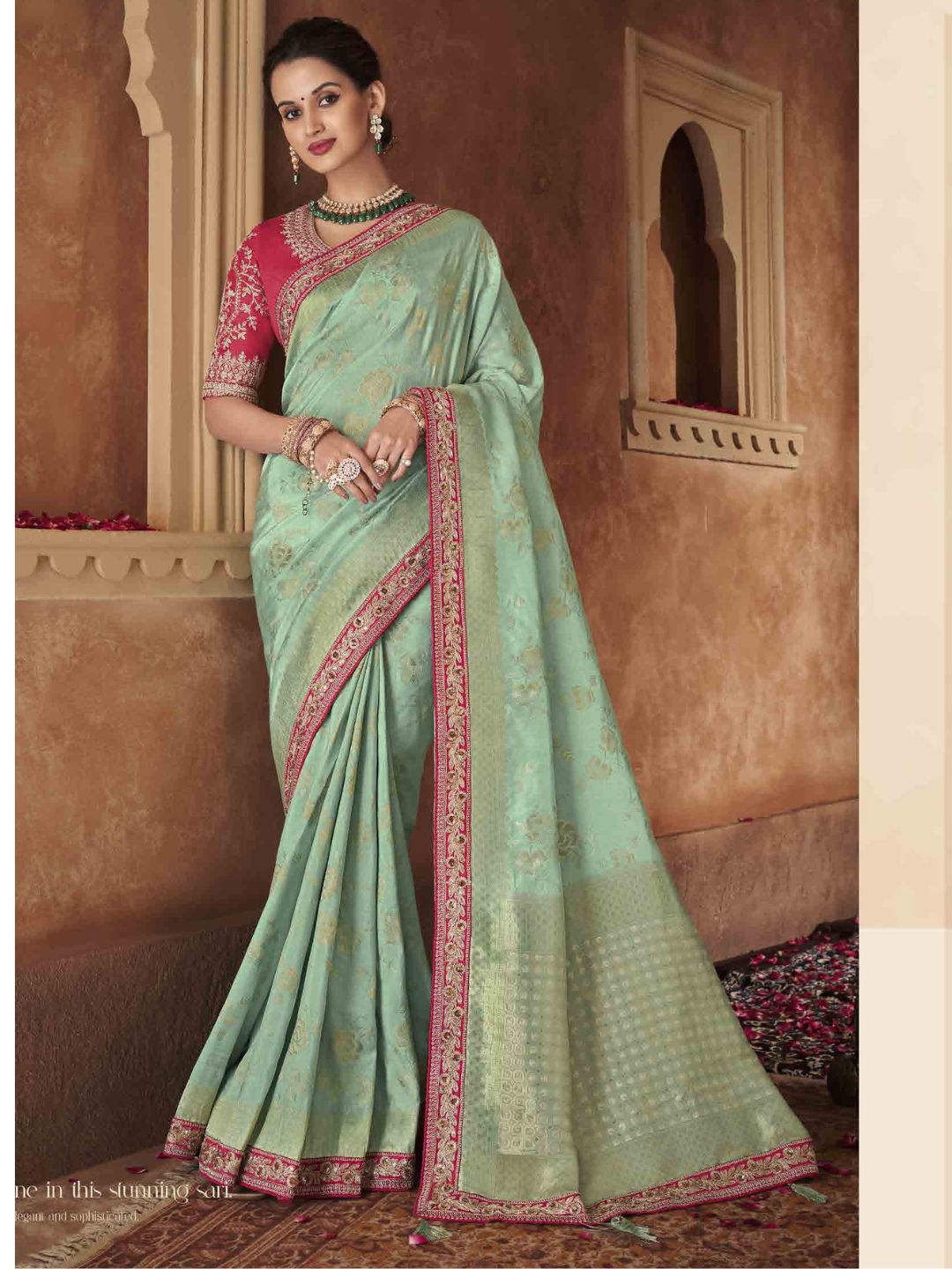 Embroidered Pure Dola Traditional Saree In Turquoise