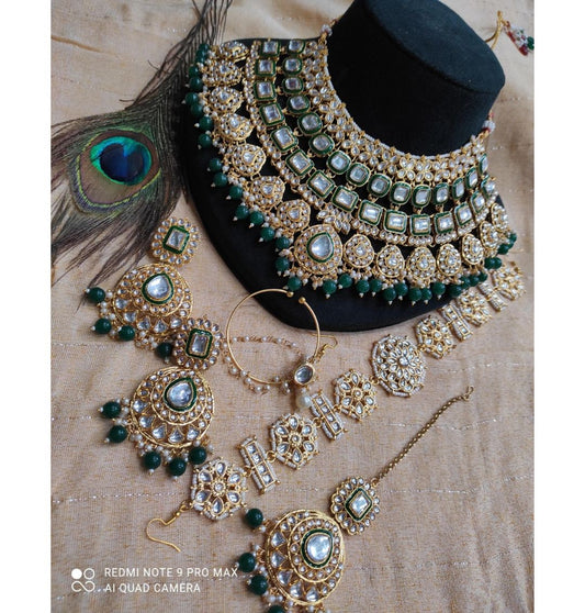 High Quality Kundan Pearl Studded Bridal Necklace Set-301081