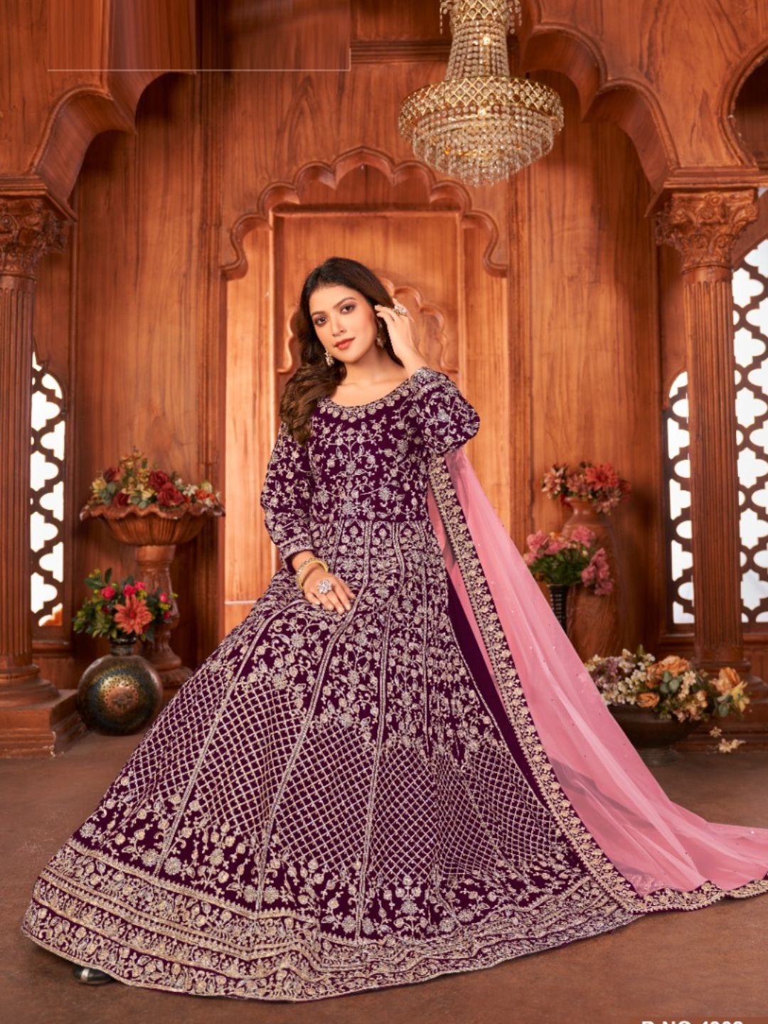 Zari Velvet Party Wear floor length Salwar Kameez In Purple