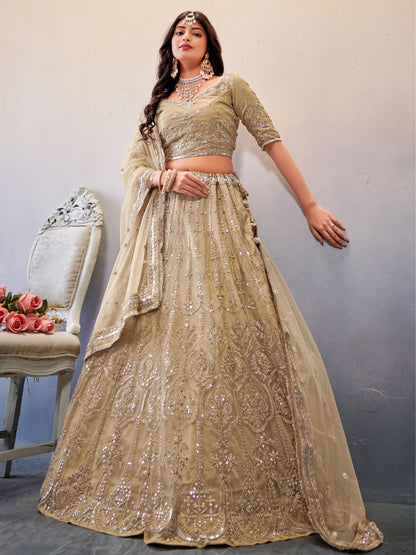 Sequance Net Bridal Lehenga in Light Green