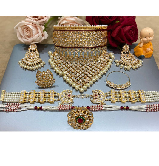 Kundan Rajwadi Aad Mini Rajputi Jewellery Combo Set-81914