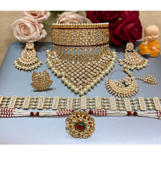 Kundan Rajwadi Aad Mini Rajputi Jewellery Combo Set-81915