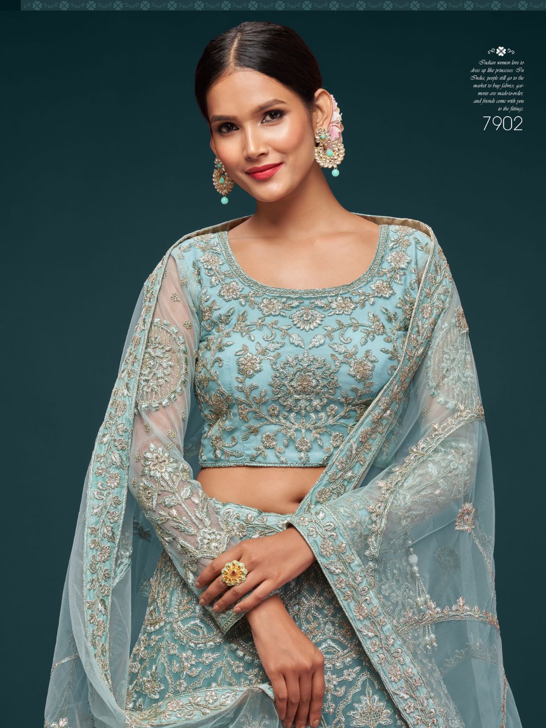 Net Wedding Lehenga in Blue with Zari work