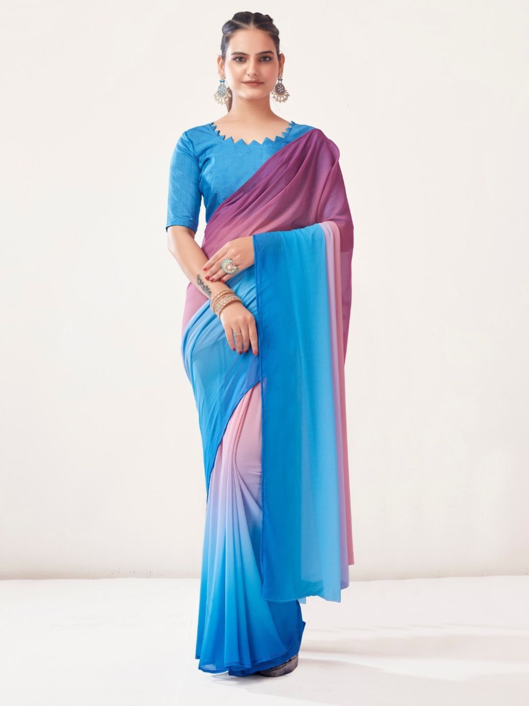 Georgette Bollywood Saree In Blue and Purple-80999