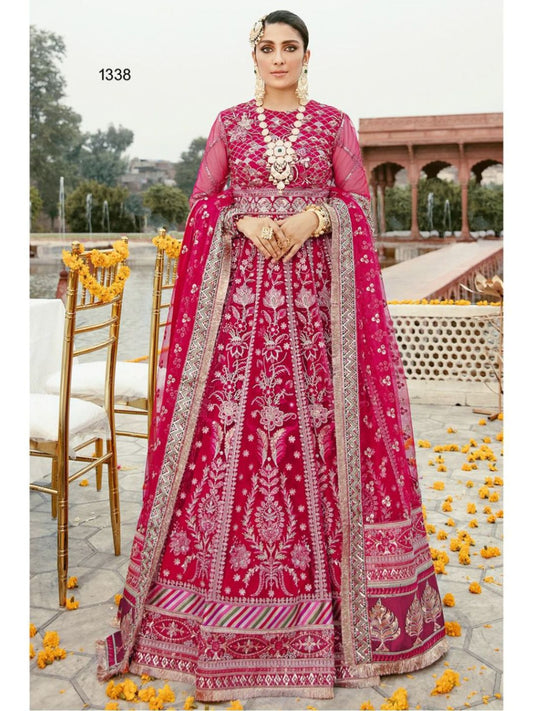 Embroidered Net Mehendi Sangeet Suits in Pink