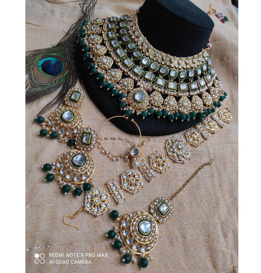 High Quality Kundan Pearl Studded Bridal Necklace Set-301082