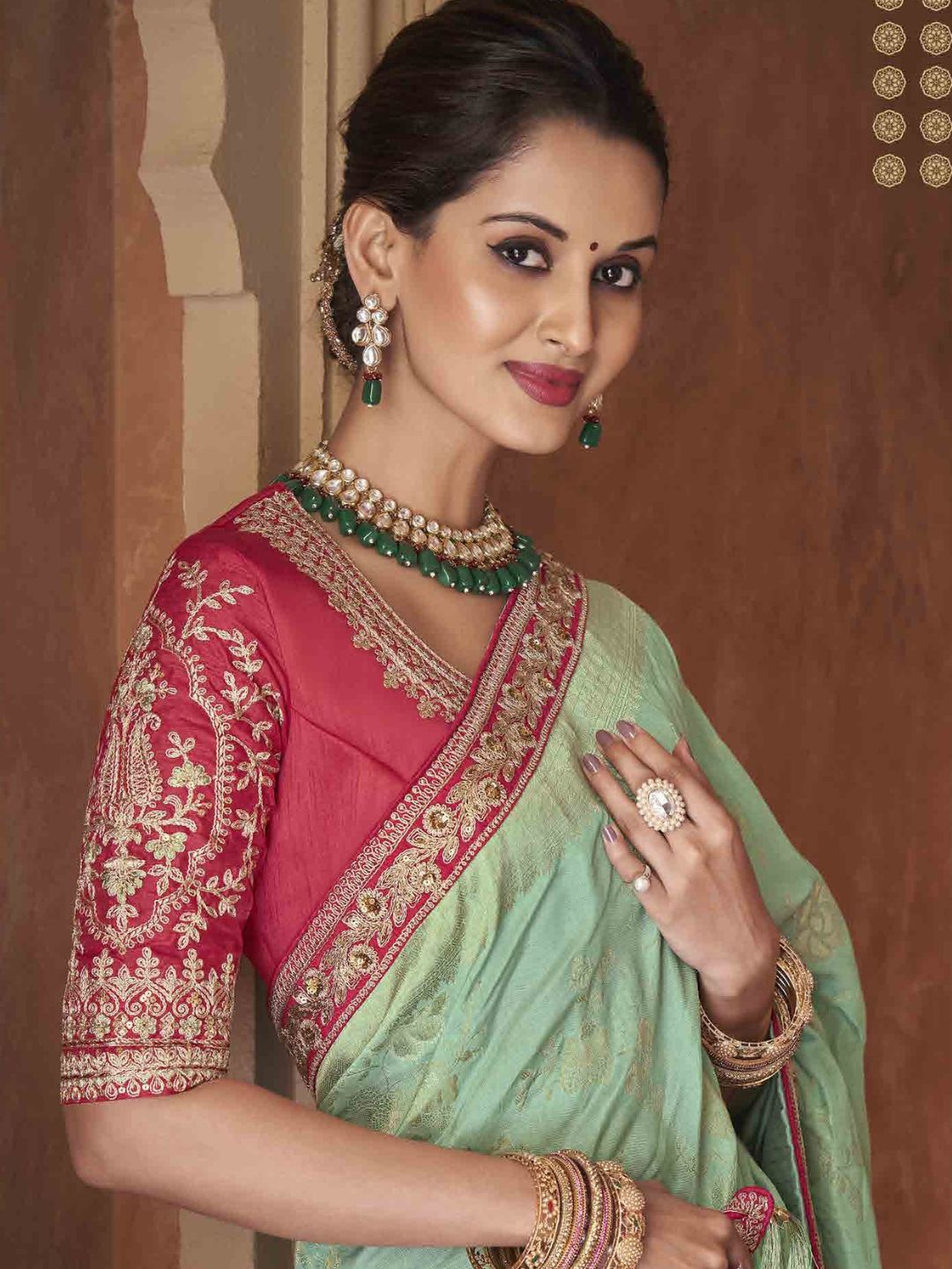 Embroidered Pure Dola Traditional Saree In Turquoise