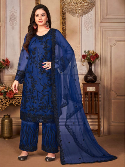 Thread Net Reception Salwar Kameez in Blue