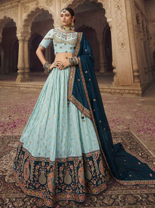 Mirror Organza Lehenga in Sky Blue