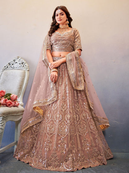 Sequance Net Bridal Lehenga in Light Pink