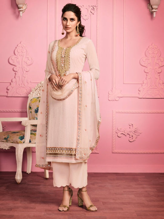 Thread Georgette Reception Salwar Kameez in Pink and Majenta