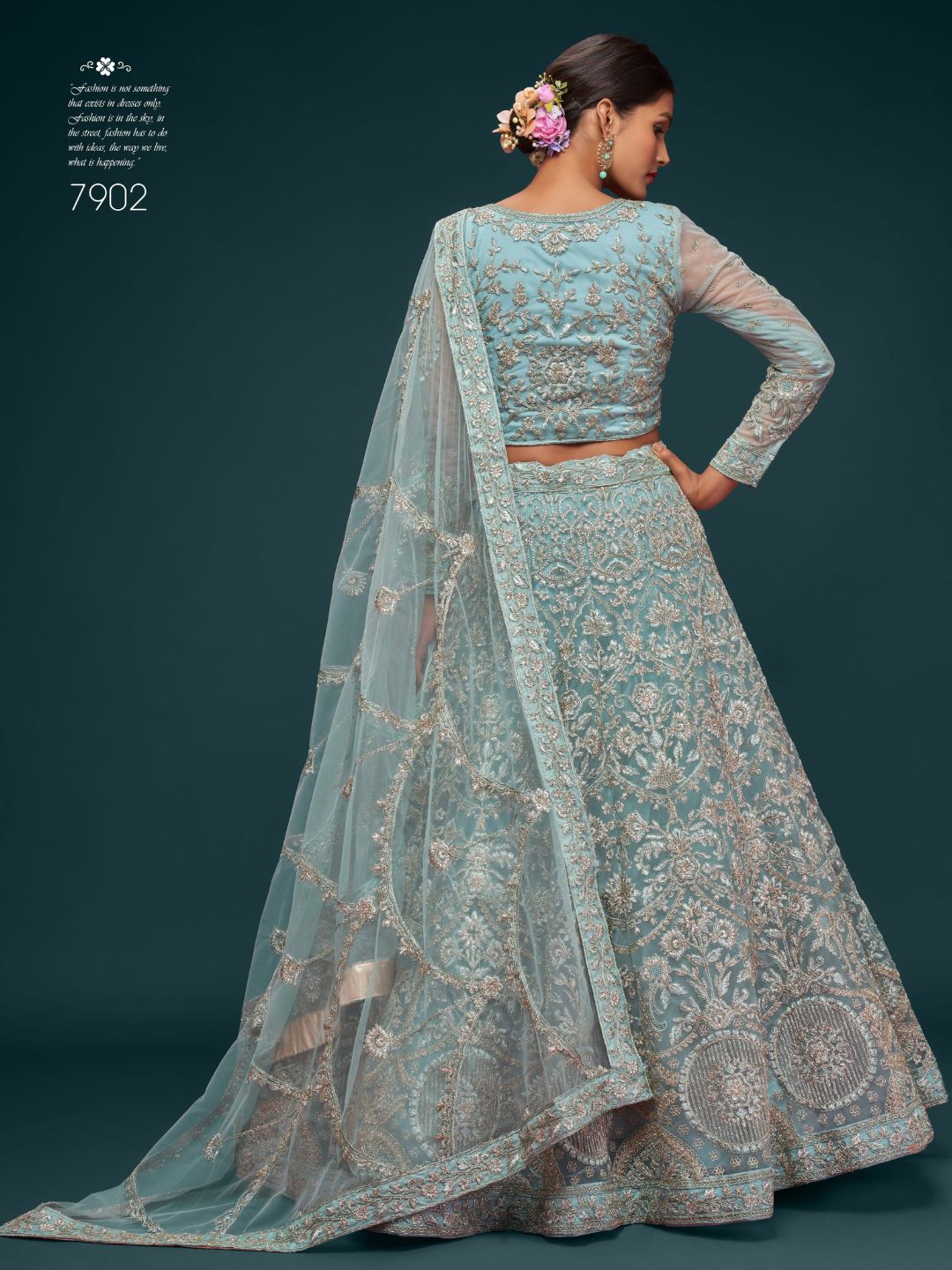 Net Wedding Lehenga in Blue with Zari work