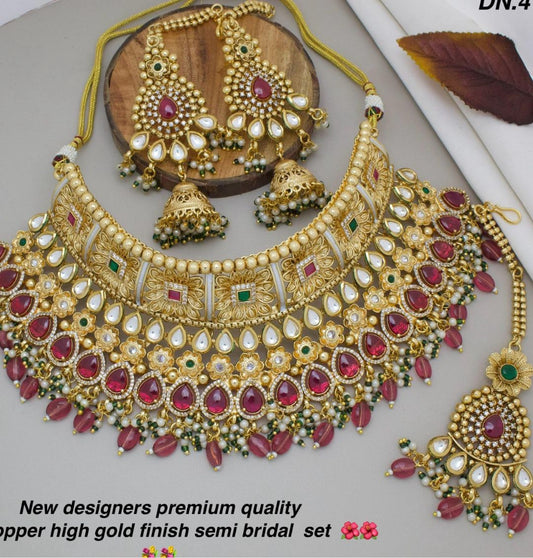 High Quality Kundan Pearl Studded Bridal Necklace Set-301083