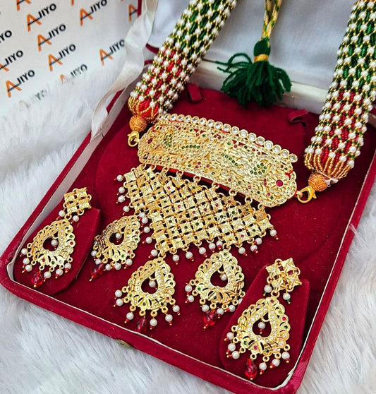 AD Kundan Traditional Rajputi Aad and Earing Set-82051