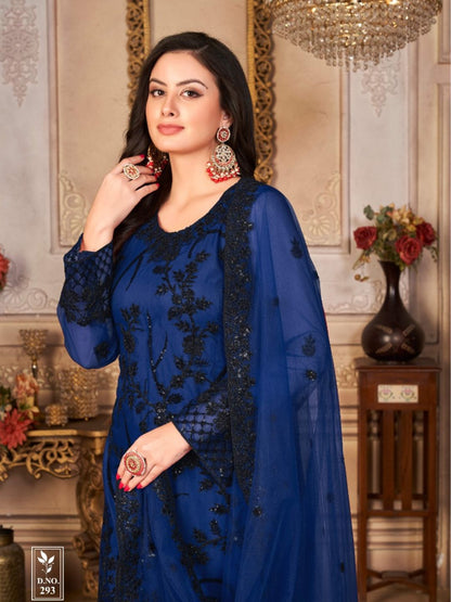 Thread Net Reception Salwar Kameez in Blue