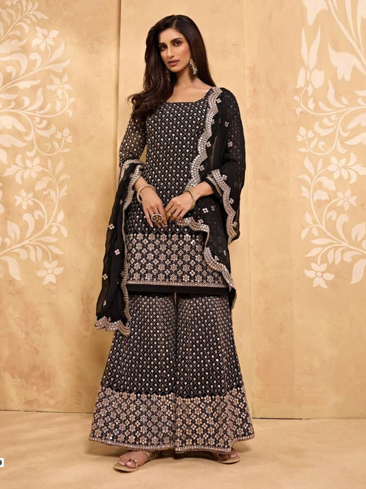 Embroidered Georgette Salwar Kameez in Black