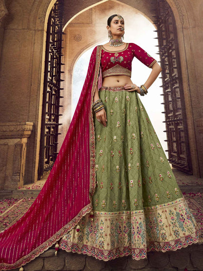 Mirror Organza A Line Lehenga in Green