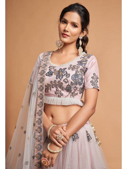 Sequence Net Fastive A Line Lehenga in White