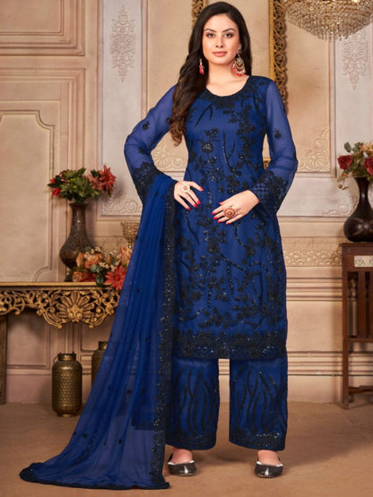 Thread Net Reception Salwar Kameez in Blue