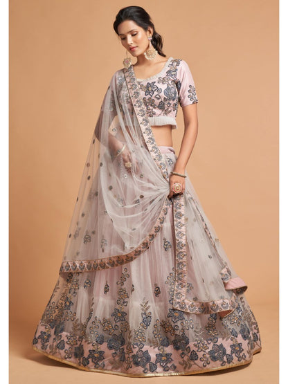 Sequence Net Fastive A Line Lehenga in White