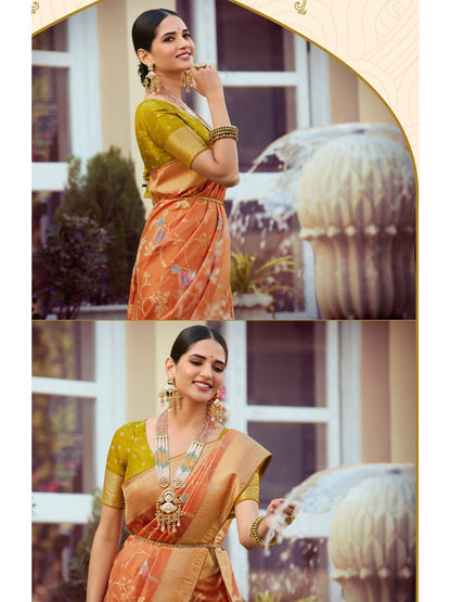 Embroidered Silk Traditional Saree In Orange