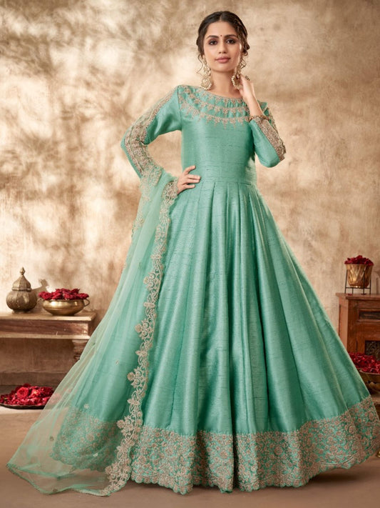 Embroidered Silk Wedding Mehendi Sangeet Salwar Kameez in Blue