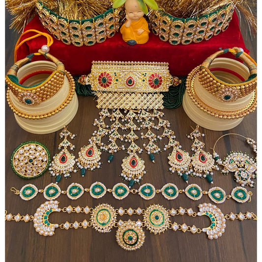 Gold Rajwadi Rajputi Combo Jewellery Set-30949