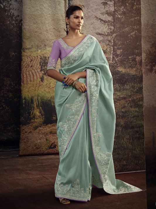 Embroidered Silk Soft Traditional Saree In Light Green