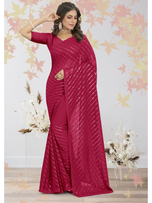 Sequins Georgette Partywear Saree In Pink