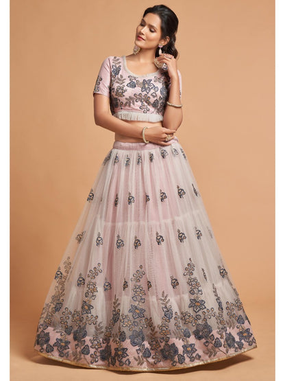 Sequence Net Fastive A Line Lehenga in White