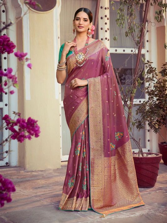 Embroidered Silk Traditional Saree In Purple-80978