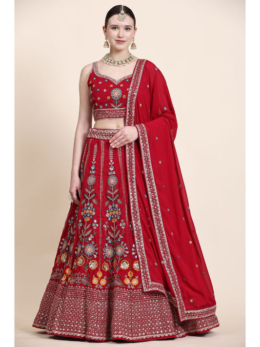 Sequance Georgette Lehenga in Red