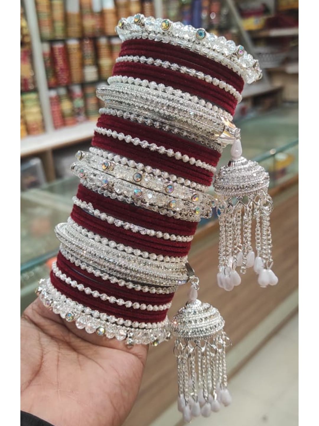 Maroon Silver Plated Chura Chuda Bangle Set-30931