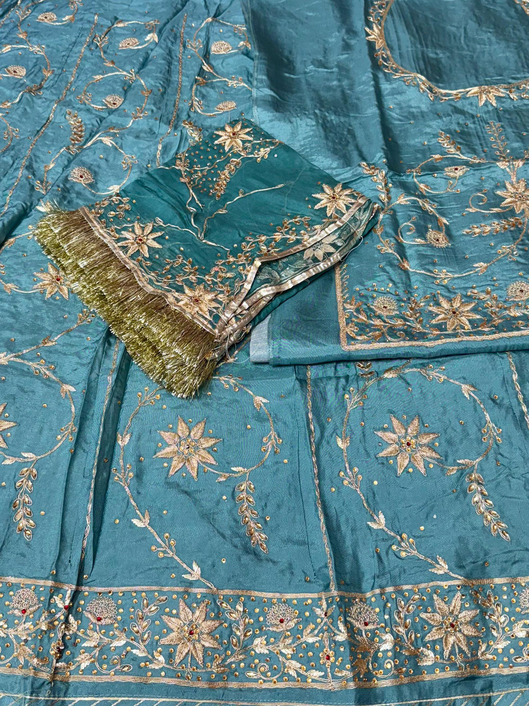 Upada Silk Designer Premium quality Rajputi Poshak In Blue Color-91094