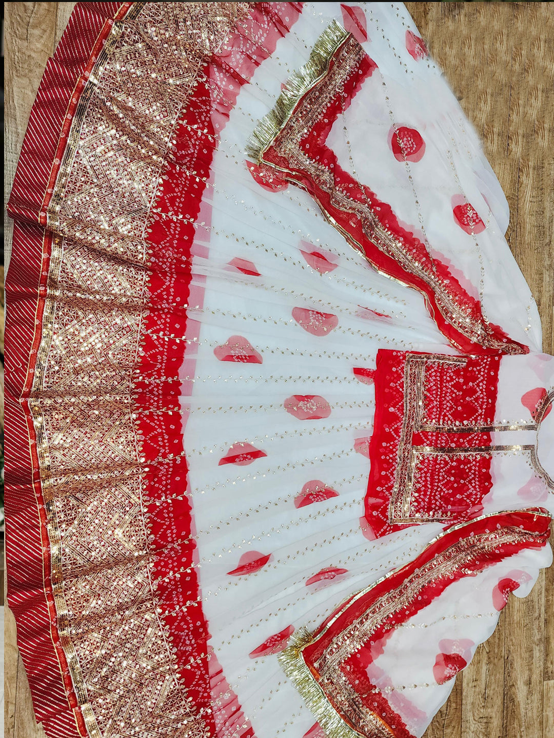 4 Meter full Gher Royal Pure Faag festival White and red color Premium quality Rajputi Poshak-60975