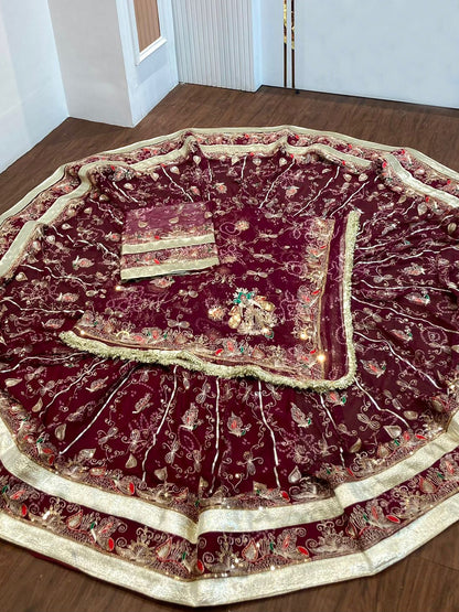 Royal Pure 7 Miter full Gher Wedding Sangeet Premium quality Rajputi Poshak-61057
