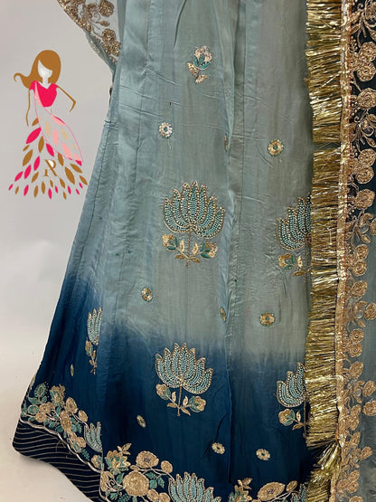 Double Shaded Upada Silk Traditional Rajputi Poshak In Blue