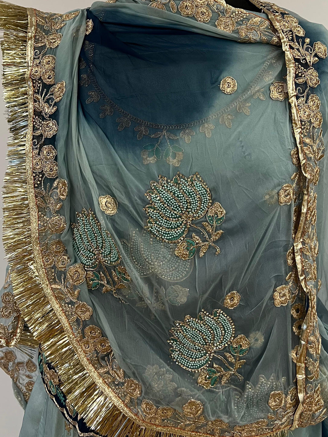 Double Shaded Upada Silk Traditional Rajputi Poshak In Blue