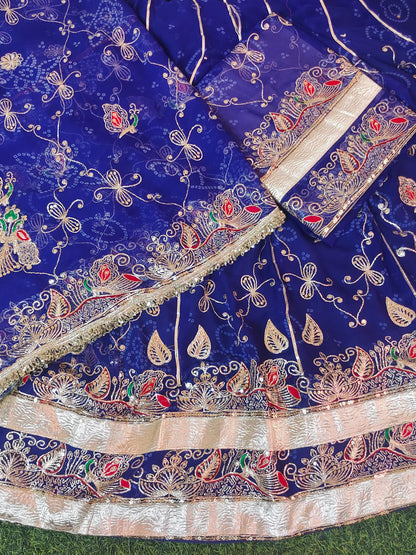 Royal Pure 7 Miter full Gher Wedding Sangeet Premium quality Rajputi Poshak in Blue color-81631