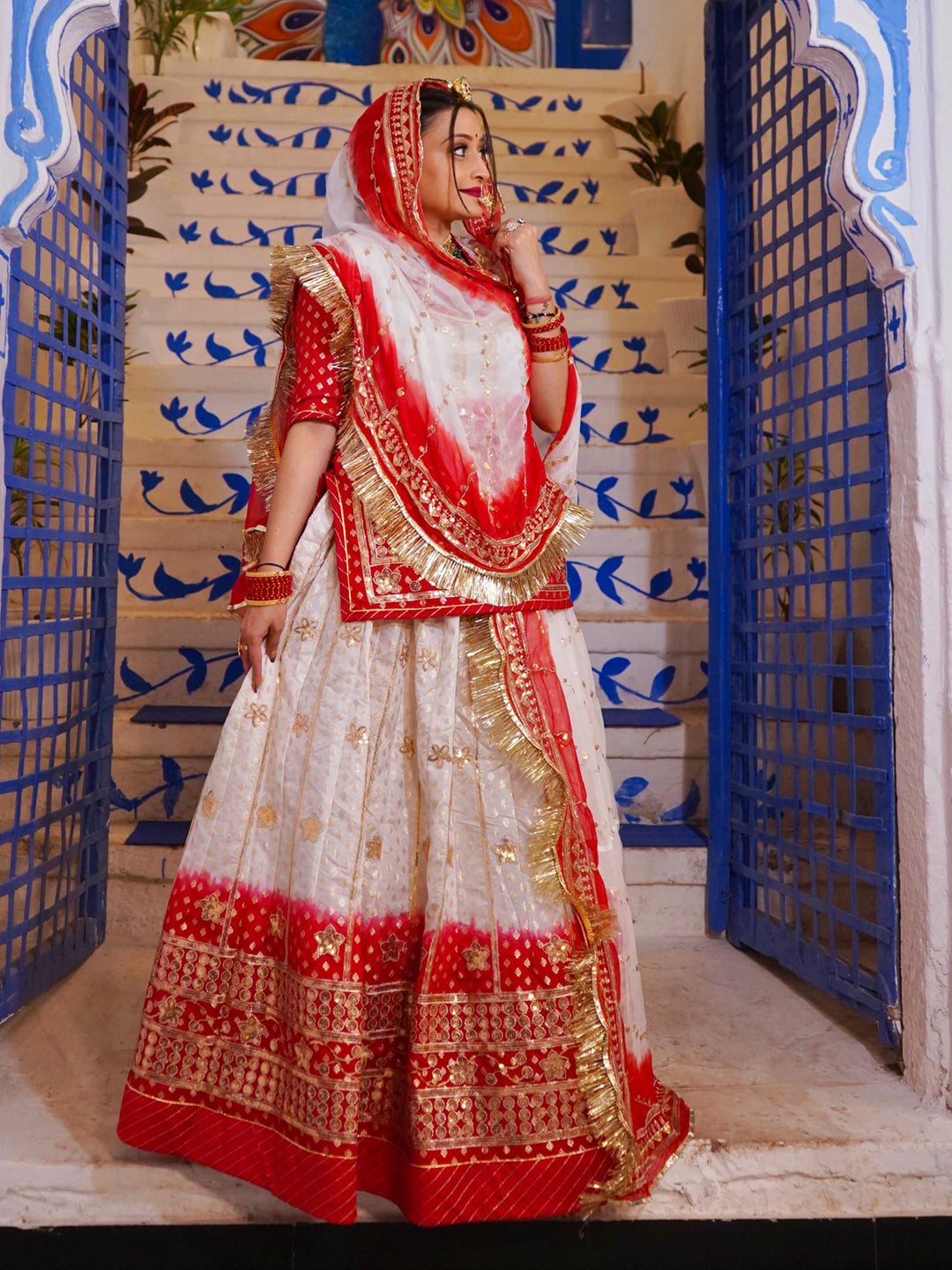 Banarasi 32 Kali Full Gher Double Shaded Wedding Sangeet Premium quality Rajputi Poshak-91155