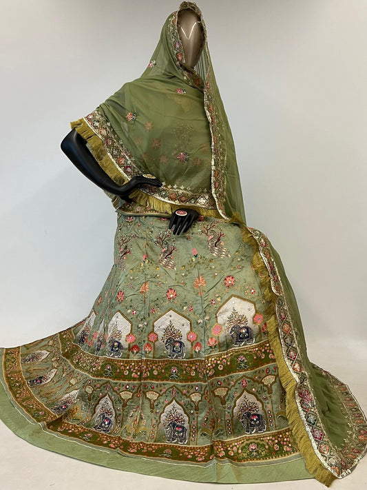 10 Kali Printed Viscose Festive Beautiful rajputi poshak in Green color-91449