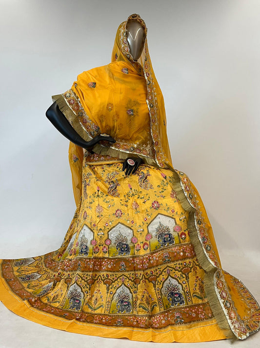 10 Kali Printed Viscose Festive Beautiful rajputi poshak in Yellow color-91452