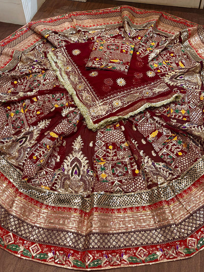 Georgette 7 Miter full Gher Premium quality Bridal Rajputi Poshak In Maroon color-91433