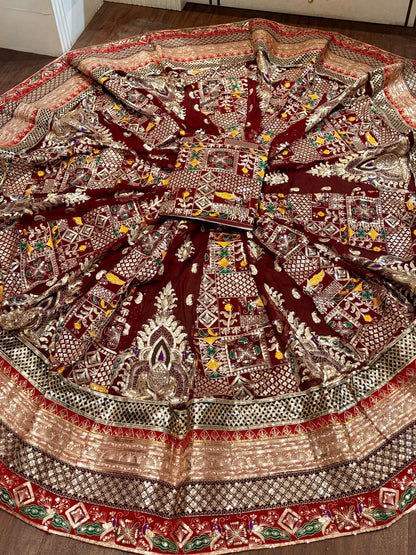 Georgette 7 Miter full Gher Premium quality Bridal Rajputi Poshak In Maroon color-91433