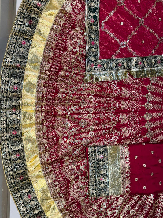 7 Miter full Gher Satin Premium quality Vintage Rajputi Poshak In Pink color-91454