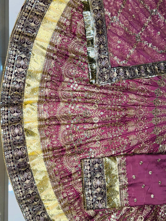 7 Miter full Gher Satin Premium quality Vintage Rajputi Poshak In Pink color-91457