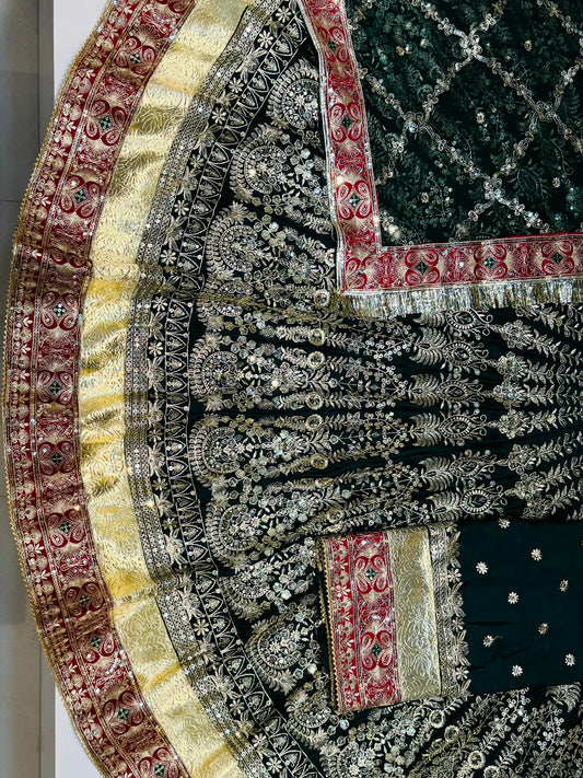 7 Miter full Gher Satin Premium quality Vintage Rajputi Poshak In Blue color-91458